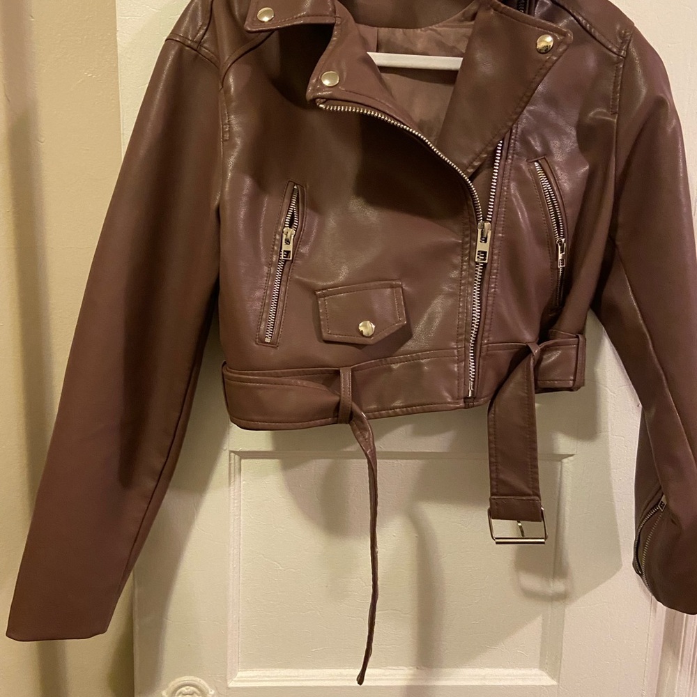 Purple/Brown Leather Women's Jacket